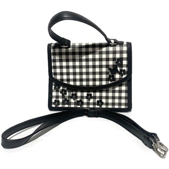 Cato Satchel Purse Black & White Plaid Faux Leather w/Crossbody Strap & Accents - Picture 2 of 7